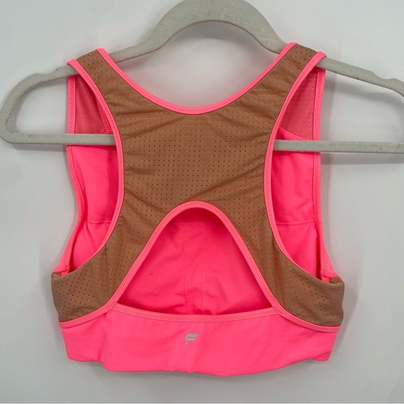 Fabletics Motion365+ Shine Medium Impact Sports Bra pink nude Sz S - Picture 2 of 4